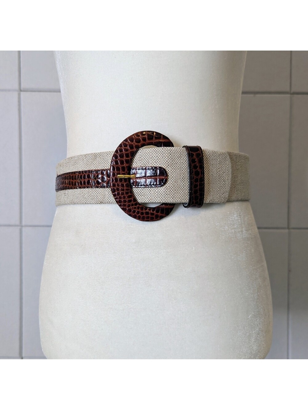 Vintage 70s-80s fabric and leather statement belt